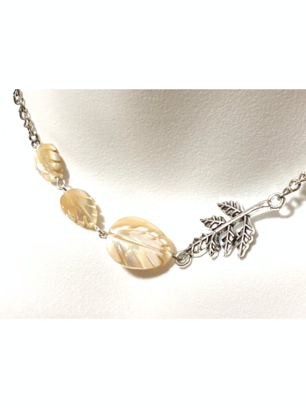 2/$20, Mother of Pearl Leaf Branch Short Necklace, Nature Inspired Jewelry